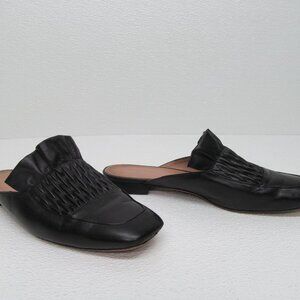 Lewit Serena Women's Black Leather Ruffle Slip On Mules Size 38